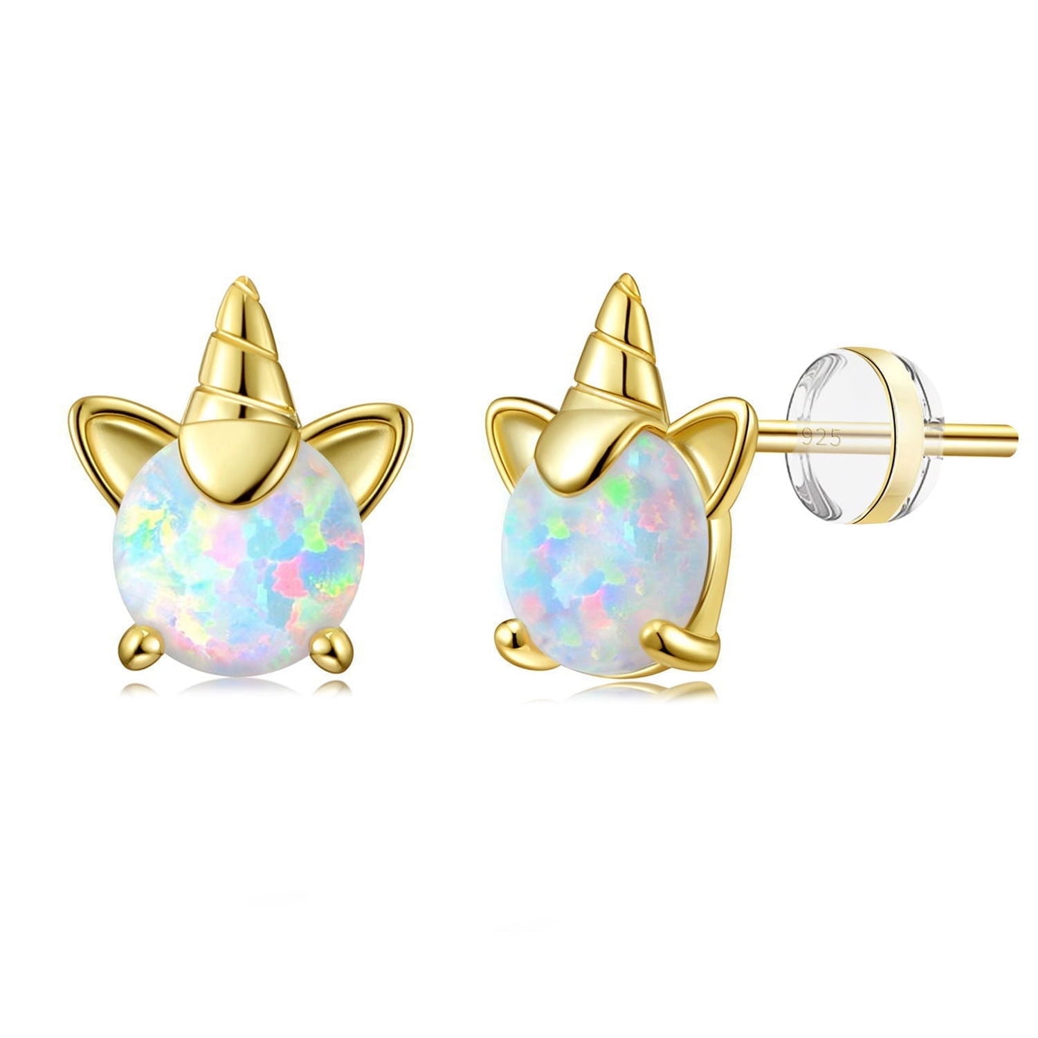 YAYAJAJU Unicorn Earrings for Women - 925 Sterling Silver Hypoallergenic Cute Opal Stud Earring for Sensitive Ears, 14K Gold Plated Earrings Jewelry Gifts